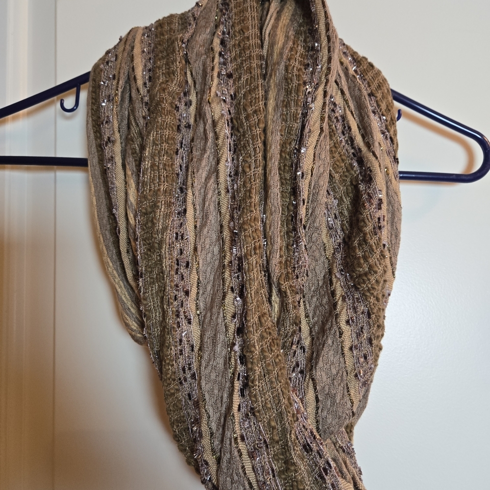Textured Brown Infinity Scarf with Sequins